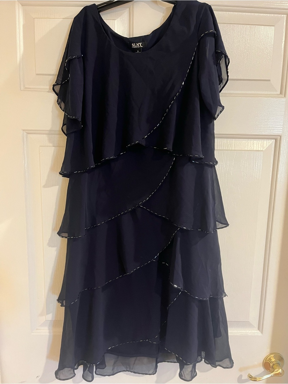 SLNY Navy Layered Ruffle Dress - Picture 2 of 3